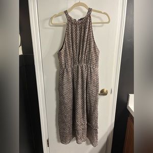 Madewell midi dress. Brown with orange and white print